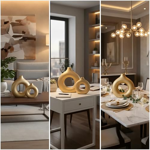 Modern Donut-Shaped Decorative Vases, Handmade Minimalist Boho ins Style, Modern Vase for Home Decor for Wedding Dinner Table Party Living Room Office Bedroom (Gold, Small) - color: Gold, size: Small