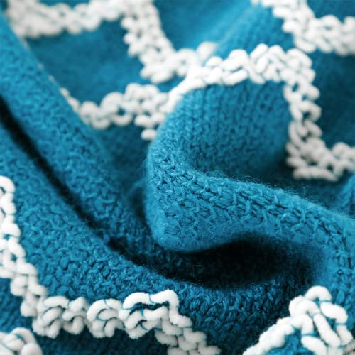 BOURINA Fluffy Chenille Knitted Fringe Throw Blanket Lightweight Soft Cozy for Bed Sofa Chair Throw Blankets Teal 60" x 80" - color: A-teal, size: 60"×80"