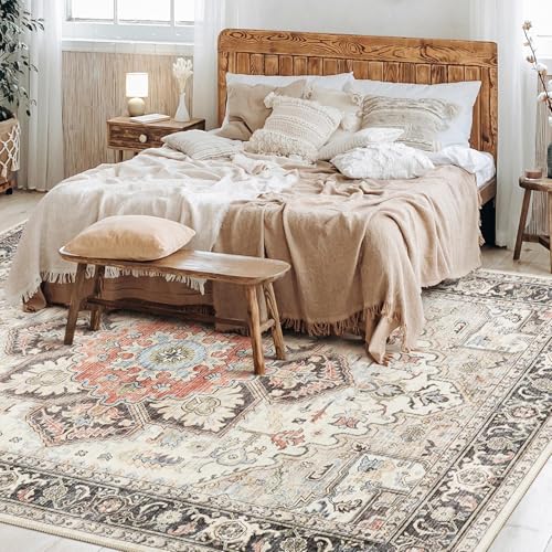 Area Rug 10x14 for Living Room, Medallion Printed Ultra-Thin Soft Large Carpet, Oriental Non Slip Big Washable Fade Stain Resistant Rugs for Bedroom Dining Room Home Office Decor - color: Multi Cream, size: 10' x 14' (Rectangular)