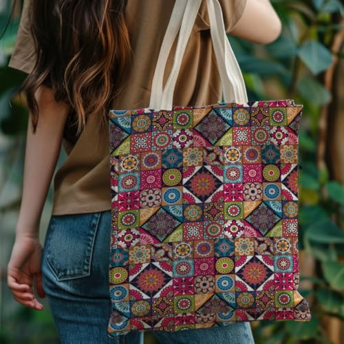 Boho Style Canvas Bag for Women Boho Fashion Tote Bag for Bohemian Lover - color: Patchworkbloom Bag