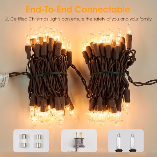 Christmas Lights,100 Count Warm White Lights with Brown Wire,21ft UL Certified Tree String Lights for Indoor Outdoor Christmas Decoration,Home Garden,Party Decorations - color: Warm White Brown Wire
