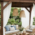 Livinlarge Bamboo Woven Outdoor Chandelier Small Hanging Rattan Solar Pendant Lights Modern Retro Boho Pendant for Gazebo Yard Porch Patio Garden Backyard Decor（1 Pack） - style: Rattan Pendant Lights