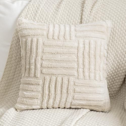 Plush Knitted Throw Pillow Covers, Decorative Cushion Cases for Sofa and Bed, Cozy Texture for Home - color: Beige Woven Plush Pillowcase