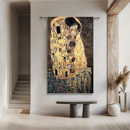 ORIMONY The Kiss by Gustav Klimt Woven Tapestry Wall Hanging, Large Vintage Medieval Tapestry for Room Aesthetic (94L x 54W) - size: 94"L x 54"W