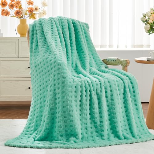 NEWCOSPLAY Super Soft Throw Blanket Aqua Premium Silky Flannel Fleece 3D Waffle Checkered Lightweight Bed Blanket All Season Use (Aqua, Throw(50"x70")) - color: Aqua, size: Throw(50"x70")