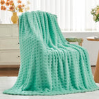 NEWCOSPLAY Super Soft King Blanket Aqua Premium Silky Flannel Fleece 3D Waffle Checkered Lightweight Bed Blanket All Season Use (Aqua, King(90"x110")) - color: Aqua, size: King(90"x110")