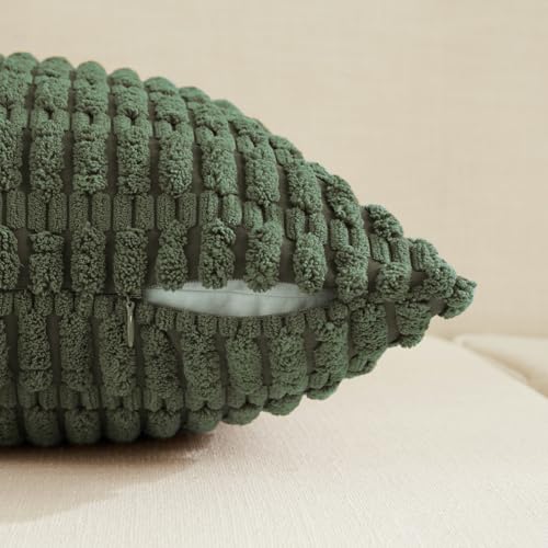 Fancy Homi Decorative Throw Pillow Covers for Bed Couch Bedroom Bench, Soft Corduroy Solid Pillow Case, Rustic Farmhouse Boho Room Decor,20" x 12" (Pack of 1),Olive Green - color: Olive Green, size: 20" x 12" (Pack of 1)