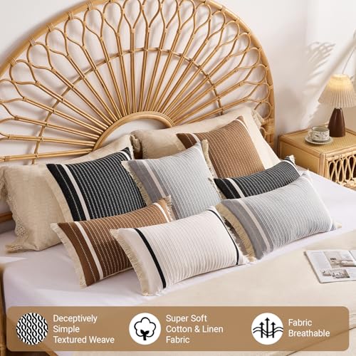 Vintage Decor Brown Decorative Throw Pillow Cover 18x18 with Tassels 1 Pack, Boho Home Decor Brown Plaid Pillow Covers 18 x 18, Modern Farmhouse Cotton Woven Throw Pillows for Living Room and Couch - color: Brown (With Tassels), size: 18" x 18" (Pack of 1