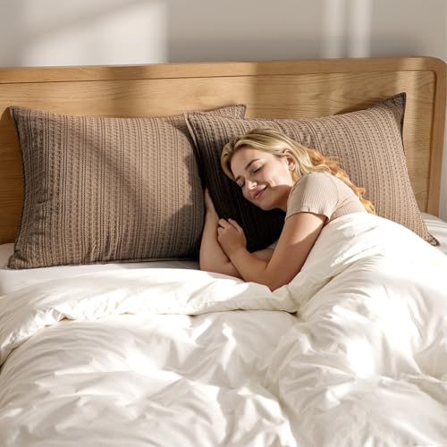 100% Cotton Waffle Pillow Shams Standard Size, 2 Pack 20x26 Decorative Pillow Covers for Bed Couch Sofa, Neutral Weave Cushion Cases Modern Farmhouse Home Decor, Brown - color: Brown, size: 26" x 20" (Pack of 2)