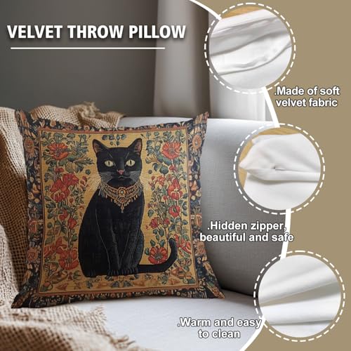 YOU FOUND ME William Morris Abstract Vintage Black Cat Design Throw Pillow Cover Home Decor, Art Decor Pillowcase Cushion Cover for Bed Sofa Living Room, Indoor and Outdoor 18x18inch (Black Cat4) - color: Black Cat4