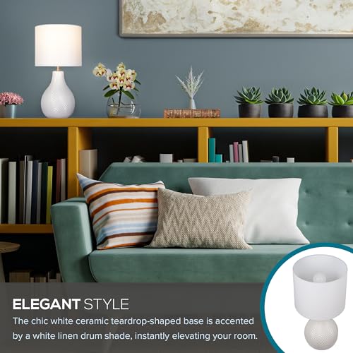 Catalina Lighting Ceramic Table Lamp for Office, Living Room, Dorm or Bedroom, Smart Home Compatible, Bulb Not Included, 18", White
