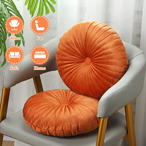 Namalu 2 Pcs Round Throw Pillow 13.8 Inch Decorative Round Velvet Floor Pillows Pumpkin Throw Pillows with Center Button for Thanksgiving Home Decor Living Room Sofa Couch Bed Chair (Burnt Orange) - color: Orange