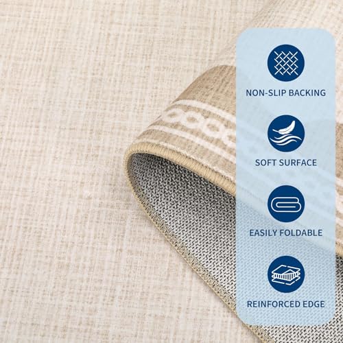 Garvee Washable Hallway Runner Rug 2x6 Runner Rug Non Slip Bordered Wave Print Entryway Rugs Foldable Non-Shedding Carpet Low Pile Stain-Resistant Indoor Soft Rugs for Laundry Kitchen Bathroom Beige - color: Border Beige, size: 2' x 6' (Rectangular)