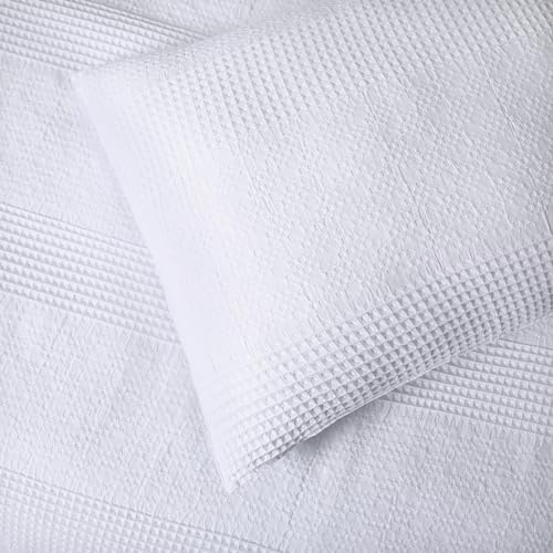 YINFUNG Waffle Duvet Cover 100% Cotton Queen White Textured Waffle Weave Knit Striped Tufted Geometric Bedding Set Crisp White Farmhouse Hotel 90x90 - color: White, size: Queen