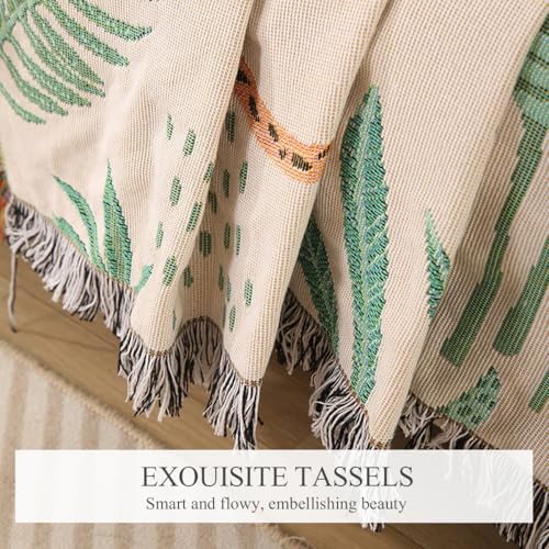 LumiSyne Double-Sided Cotton Woven Throw Blanket with Tassel Jungle Bohemian Style Tapestry Shawl Multi-Function Decorative Throws for Sofa Bed Armchair Camping Blanket Tablecloth Carpet 160x130cm - color: Leaves and Leopards
