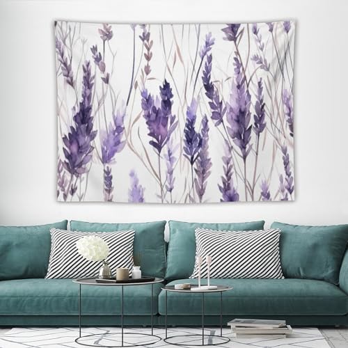 HZOHNAGO Lavender Flower Tapestry Watercolor Purple Floral Pattern Printed Wall Tapestry Wall Hanging for Bedroom Living Room Dorm 80" W x 60" H - color: Lavender-12, size: 80"L x 60"W