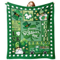 Happy St Patricks Day Flannel Throw Blanket, Lucky Charm Shamrock Clover Gnome Truck Top Hat Birthday Gifts for Kids Men Women, Irish Spring Gold Coins Soft Blankets for Bedding Sofa 50" x 60" - color: Happy St Patricks