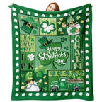 Happy St Patricks Day Flannel Throw Blanket, Lucky Charm Shamrock Clover Gnome Truck Top Hat Birthday Gifts for Kids Men Women, Irish Spring Gold Coins Soft Blankets for Bedding Sofa 50" x 60" - color: Happy St Patricks