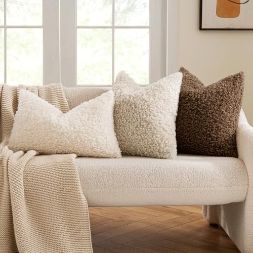 MIULEE Pack of 2 Faux Fur Chestnut Throw Pillow Covers 18x18 Inch Boucle Decorative Sherpa Pillow Covers Fuzzy Accent Soft Sheepskin Fleece for Boho Home Decor Sofa Living Room Couch Bed - color: Chestnut, size: 18" x 18" (Pack of 2)