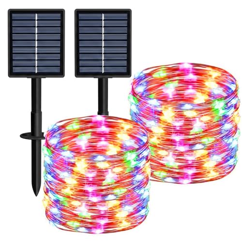 Solar String Lights 2 Pack Total 66FT 200LED Solar Fairy Lights Outdoor Waterproof 8 Lighting Modes Twinkle Lights for Patio, Garden Yard Party Wedding Tree Christmas Halloween Decoration, Multicolor - color: Multicolor