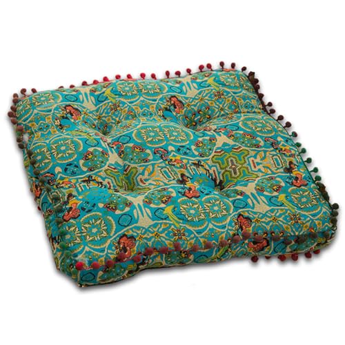 ELEFOCUS Blue Bohemian Seat Cushion,Indoor Boho Chair Cushions for Dining Chairs,Square Chair Pad,Decorative Seat Cushions for Kitchen Chairs (Blue Square A 16X16) - color: Blue Square a 16x16