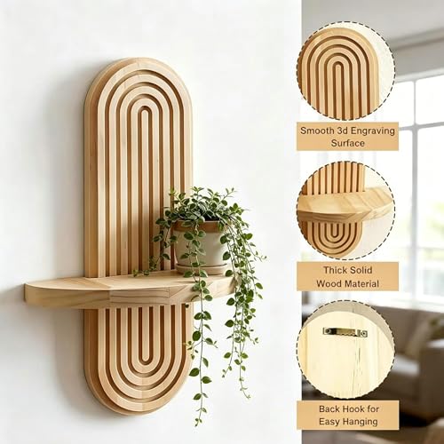 2 Pcs Wood Boho Arched Wall Shelf for Mini Plants & Decor (13.4" X 8.6") | Max 11 lbs Load, Moisture-proof, Space-saving. For Living Room, Entryway, Bedroom, Bathroom to Hold Succulent & Small Objects - size: 13.4" X 8.6"