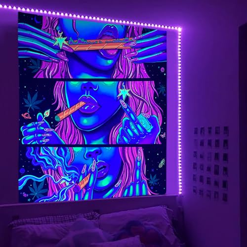 Hippie Hippy Wall Tapestry Trippy Smoking Tapestry Blacklight Tapestries for Stoner Bedroom Room Decor Weed Accessories Smoke Tapestrys Marijuana Cannabis High ST Poster Trippy Room Decor 29” x 37” - color: Pink 2024 S, size: 37"L x 29"W