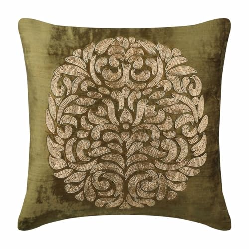 The HomeCentric Cushion Cover, Sage Green Zippered Throw Pillow Covers 16x16 inch (40x40 cm) Velvet Pillow Covers, Abstract, Medallion, Contemporary Designer Pillow Easter - Circle of Peace - color: 31. Sage Green (Circle of Peace), size: 16" x 16" (Pack