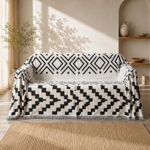amorus Bohemian Throw Blanket Chenille Jacquard Tassels Cover, 71"*90",NO.1 | Boho Style blankets, modern Geometric, warm & cozy. For couch, bed, outdoor, car - color: Pattern 1, size: 71x91 in