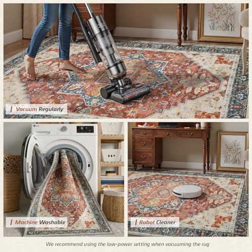MINIDEAR 2x3 Area Rugs for Entryway Kitchen, Washable Rug Small Accent Rugs for Bedroom Non Slip Vintage Rug Thin Carpet Mat for Home, Red - color: 02red, size: 2' x 3' (Rectangular)
