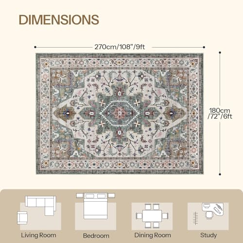 HOOBRO 5 x 7 Area Rugs Washable, Living Room Rugs, Non-Slip Rug Stain Resistant Carpets, Indoor Low Pile Soft Rug Pet Friendly Mat, for Bedroom Dining Room Hallway Home Office, Vintage Green GN03AR01 - color: Vintage Green, size: 5' x 7' (Rectangular)