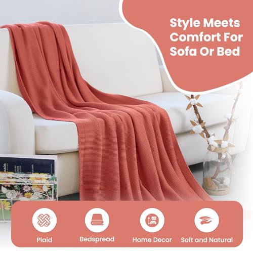 Dalisa 100% Organic Turkish Cotton Throw Blanket - GOTS Certified, Cozy - Perfect for Couch, Bed, and Home Decor - Boho Vintage Knit Alina (Amber Glow, 60x80) - color: Amber Glow, size: 60x80