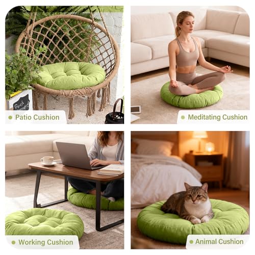 Tiita Outdoor Cushions Square Floor Pillow Thicken Tufted Seat Pad Large Floor Cushion for Yoga Meditation Living Room - color: Round|green, size: 1 Count (Pack of 1)