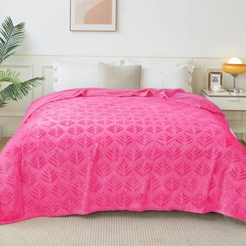 Exclusivo Mezcla Twin Size Fleece Blanket for Bed, Super Soft and Cozy Blankets All Season Use, Leaves Pattern, Plush Fuzzy Lightweight, Hot Pink, 60x80 Inch - color: Hot Pink, size: Twin(60"x80")