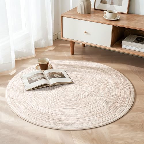 Asrug Imitation Jute Low Pile Round Rug Area Rug Washable Non-Slip Circle Rug Soft Plush Touch Circle Rugs Round for Kitchen Bathroom Living Bedroom Nursery, Carpet 3ft /36 inch/91 cm Khaki - color: Khaki, size: 3ft