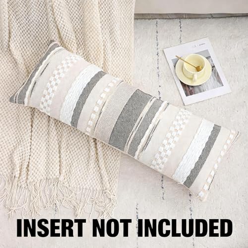 14 x 36 Pillow Cover Boho Lumbar Throw Pillow Cover Body Lumbar Decorative Pillow Case Accent Chenille Striped Pillowcase Farmhouse Cushion Case for Home Decor White (1 Piece) - color: White Stripe, size: 36" x 14" (Pack of 1)