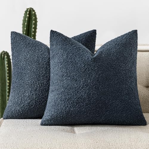 Pack of 2 18x18 Inch Decorative Boucle Throw Pillow Covers Textured Square Pillowcaes Accent Solid Cozy Soft Cushion Covers Home Decor for Sofa Couch Living Room Home Decor,Navy Blue - color: Navy Blue, size: 18" x 18" (Pack of 2)