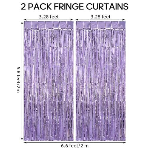 2 Pack Fringe Curtains Backdrops, Foil Fringe Curtains, Door Streamers for Birthday Wedding Bridal Shower Holiday Graduation Party Decorations, Photo Booth Backdrops, Light Purple - color: Light Purple