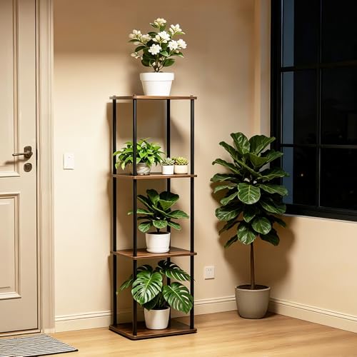 Vigordream Plant Stand Indoor Outdoor Tier Metal Plant Shelf Tall Pedestal Stand Flower Pot Stands Multiple Planter Support Rack for Corner Living Room, Balcony, Garden Patio (Retro Brown, 47.4INCH) - size: 47.4INCH