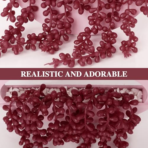 Artificial Hanging Plants Hanging Planter Fake Succulents Artificial String of Pearls with Pot and Lanyard for Home Office Wall Decoration - color: Pink, size: 2 Pcs