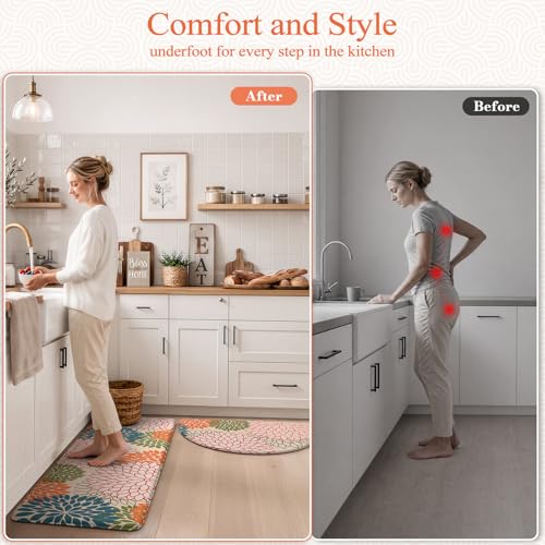 KIMODE Kitchen Mats for Floor Cushioned Anti Fatigue,Floral Farmhouse Kitchen Runner Rug Sets of 3 Non Slip,Waterproof Memory Foam Kitchen Carpet Runner Decor for Sink Laundry Bathroom,Colorful - color: Colorful, size: 18" x 28"+18" x 47"+18" x 59"-0.47 i