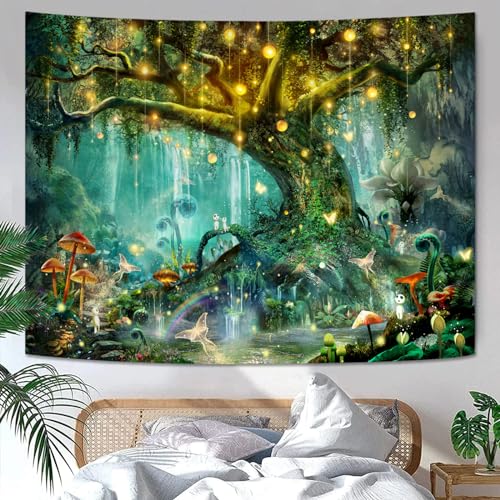 Spenlife Nature Tree Tapestry Mystical Forest Tapestry for Bedroom Aesthetic Tapastry's Wall Hanging Tapestries for Living Room Dorm Tree2 44×60 Inches - color: Lemon Yellow, size: 60"L x 44"W