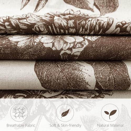 Foindtower Set of 2 Linen Floral Throw Pillow Covers Neutral Vintage Print Decorative Cushion Covers Farmhouse Boho Home Decor for Sofa Chair Couch Bedroom Living Room,18×18 Inch,Dark Brown - color: Dark Brown, size: 18" x 18" (Pack of 2)