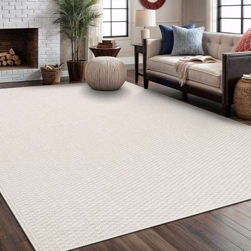 Luul Home Easy Jute Rugs 6x9 White Color Living Room Indoor Outdoor Area Rug for Farmhouse Patio and Kitchen Rug High Traffic Washable Easy to Clean Solid Boho Woven Design Outside Carpet (6 x 9) - color: Bone, size: 6' x 9' (Rectangular)