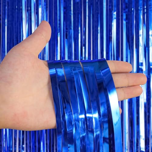 2 Pack Fringe Curtains Backdrops, Foil Fringe Curtains, Door Streamers for Birthday Wedding Bridal Shower Holiday Graduation Party Decorations, Photo Booth Backdrops, Blue - color: Blue