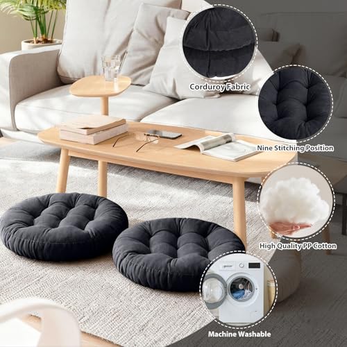 Tiita Outdoor Cushions Square Floor Pillow Thicken Tufted Seat Pad Large Floor Cushion for Yoga Meditation Living Room - color: Round|black, size: 2 Count (Pack of 1)