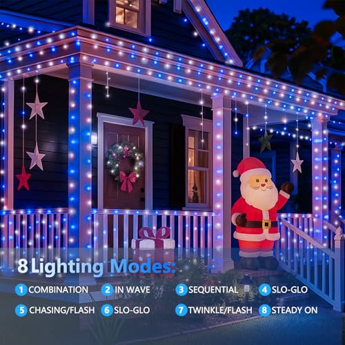Extra-Long 144FT Solar String Lights for Outside, 2 Pack 400LED Solar Fairy Lights Outdoor Waterproof, Copper Wire with 8 Modes Solar Powered Twinkle Lights for Tree Party Xmas Decor (Blue and White) - color: Blue and White, size: 2 Pack-400LED