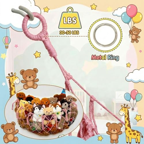 Stuffed Animal Net or Hammock for Flat Wall Mounted Handmade Macrame Toy Display Hanging Plush Toy Net for Stuff Animal Storage(pink 40" W) - color: pink, size: 40" W