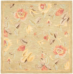 SAFAVIEH Blossom Collection Area Rug - 6' Square, Green & Multi, Handmade Floral Wool, Ideal for High Traffic Areas in Living Room, Bedroom (BLM785A) - size: 6' x 6' (Square)