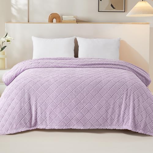 Whale Flotilla Fuzzy Fleece Twin Size Blanket for Bed, Soft Fluffy Jacquard Waffle Blankets for All Season, Lightweight and Cozy, 60x80 Inch, Lilac - color: Lilac, size: Twin(60x80 Inch)